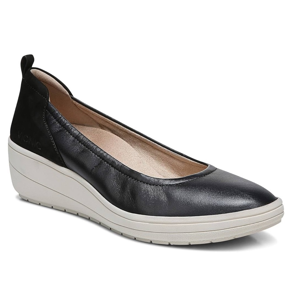Vionic Black Flats with Wedge Sole and Padded Insole